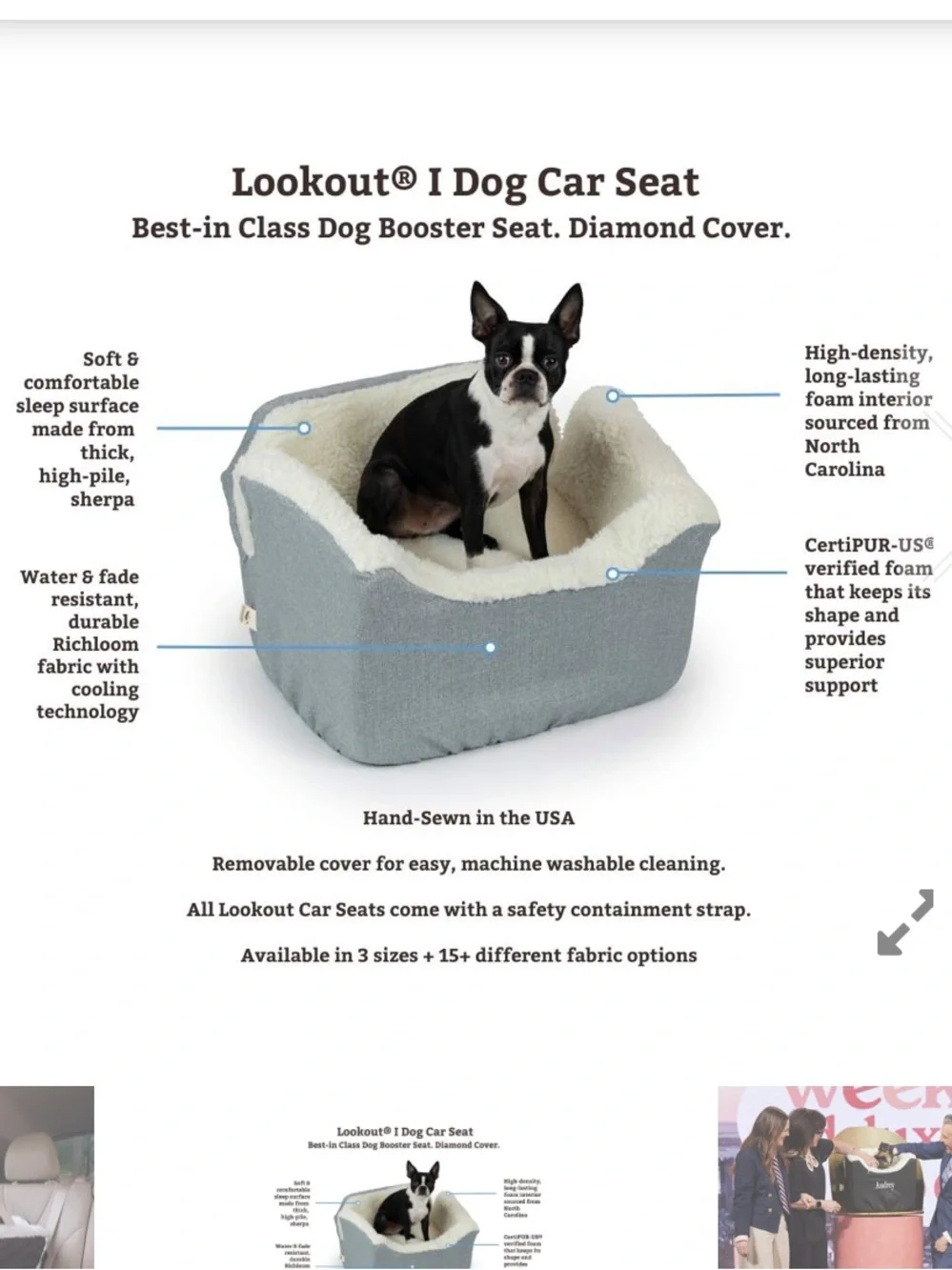 Snoozer Lookout Car Seat for Dogs Size Small in light grey Quilted Tech